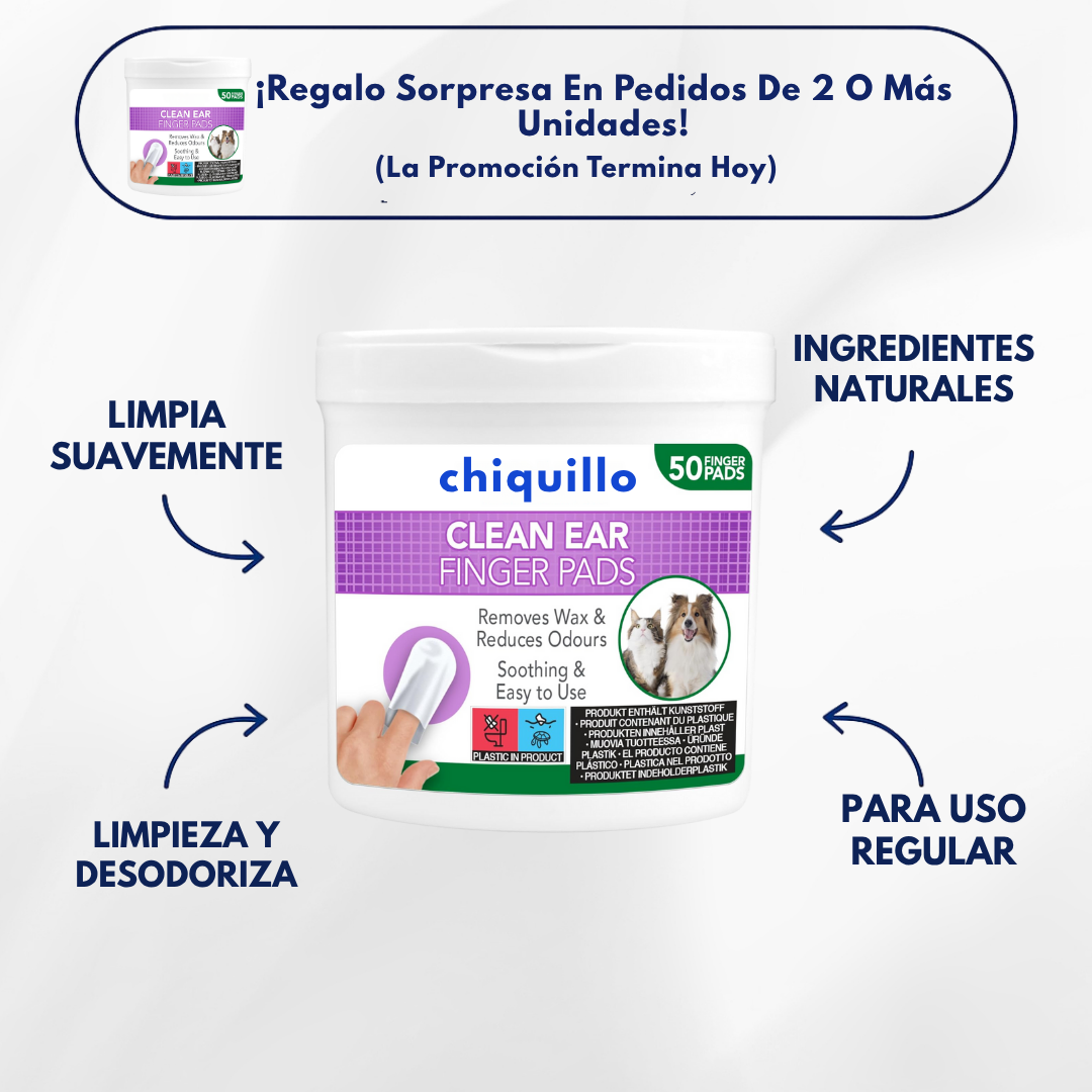 Toallitas Chiquillo Para Limpieza De Oídos De Mascotas (50 Uds.)